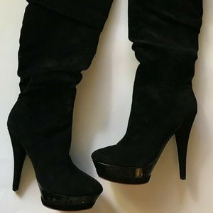 Black Platform Pink Bottoms High Heel Boots Size 8